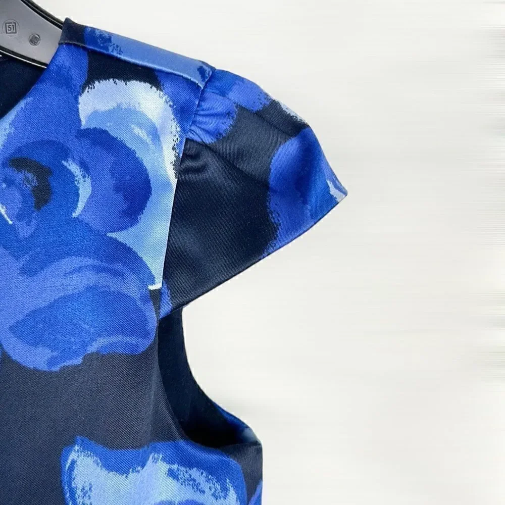 JANIE and JACK Blue Blossom Floral Satin Formal Dress Cap Sleeves Bow Detail 4